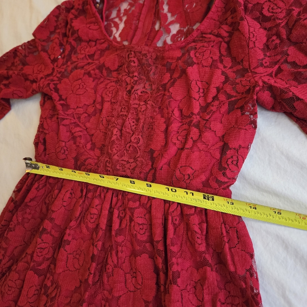 Charlotte Russe Red Lace Long Sleeve Dress Junior's Boho Party - Picture 7 of 13